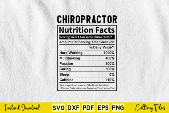 Funny Chiropractor Nutrition Facts Svg Graphics for Crafts