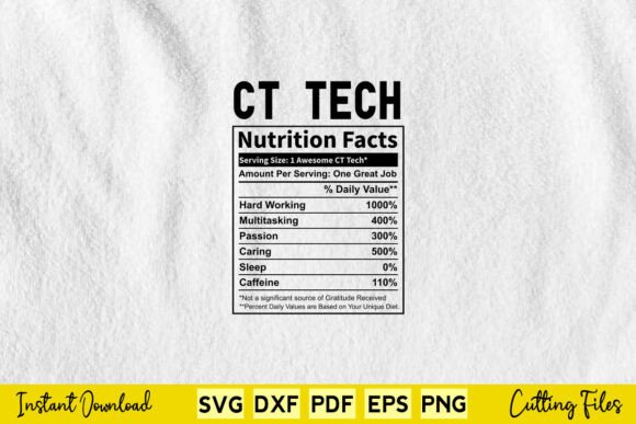 Funny CT Tech Nutrition Facts Svg Graphics for Crafts