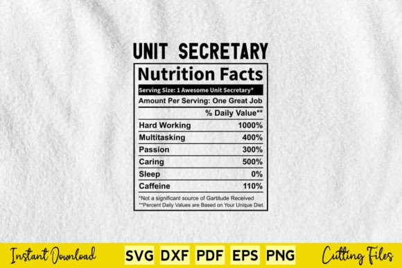 Funny Unit Secretary Nutrition Facts Svg Graphics for Crafts