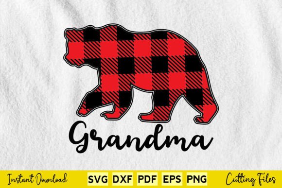 Red Plaid Grandma Bear Pajama Graphics for Crafts